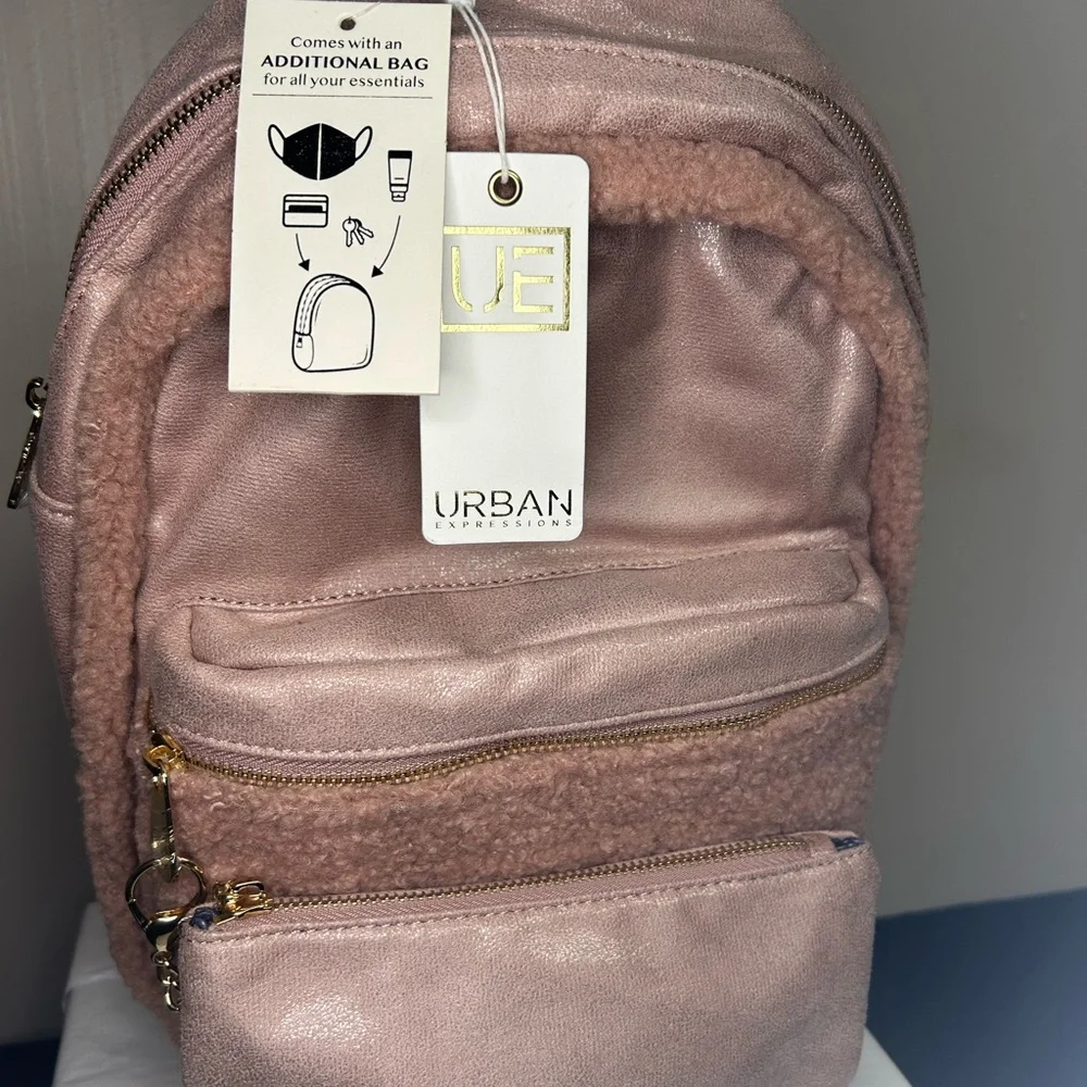 Urban Expressions Metalic Blush Sherpa Backpack and pouch set